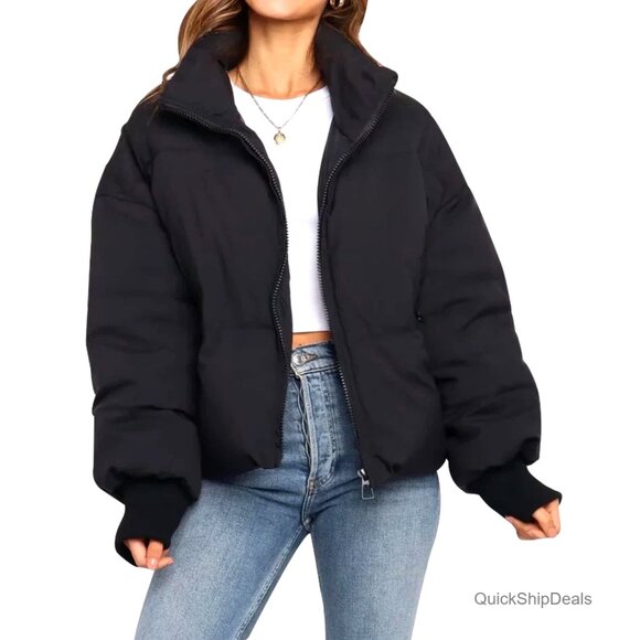 Jackets & Blazers - Cropped Puffer Jacket Women's Winter Coat Quilted Lightweight Outerwear